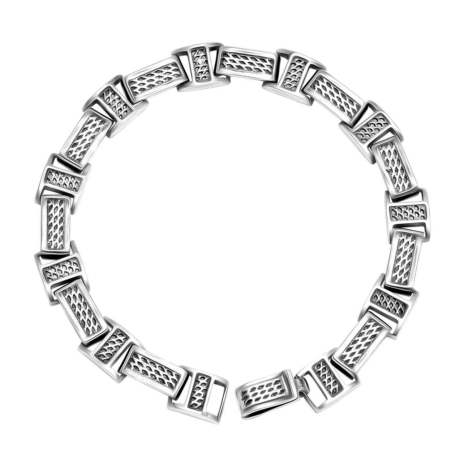 925 Sterling Silver Vintage Textured Design Link Heavy Bracelet for Men