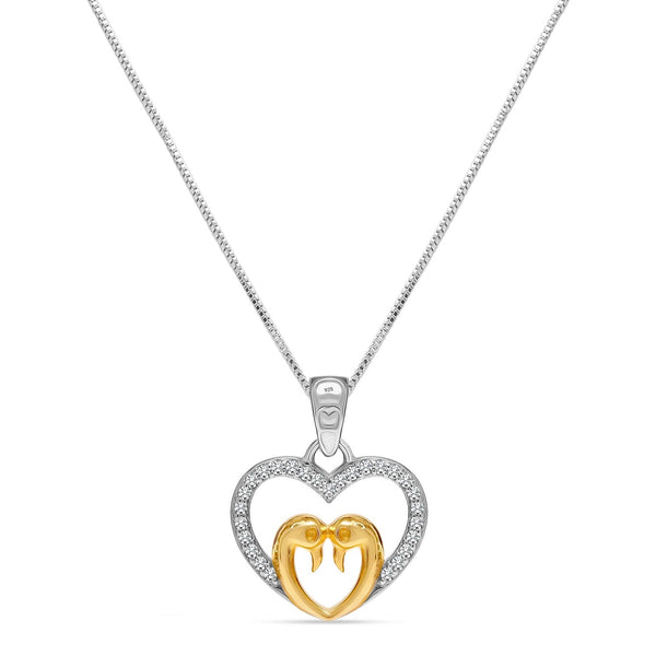 925 Sterling Silver Designer CZ Gold Plated Peacock Heart Pendant Necklace with Chain for Women and Girls