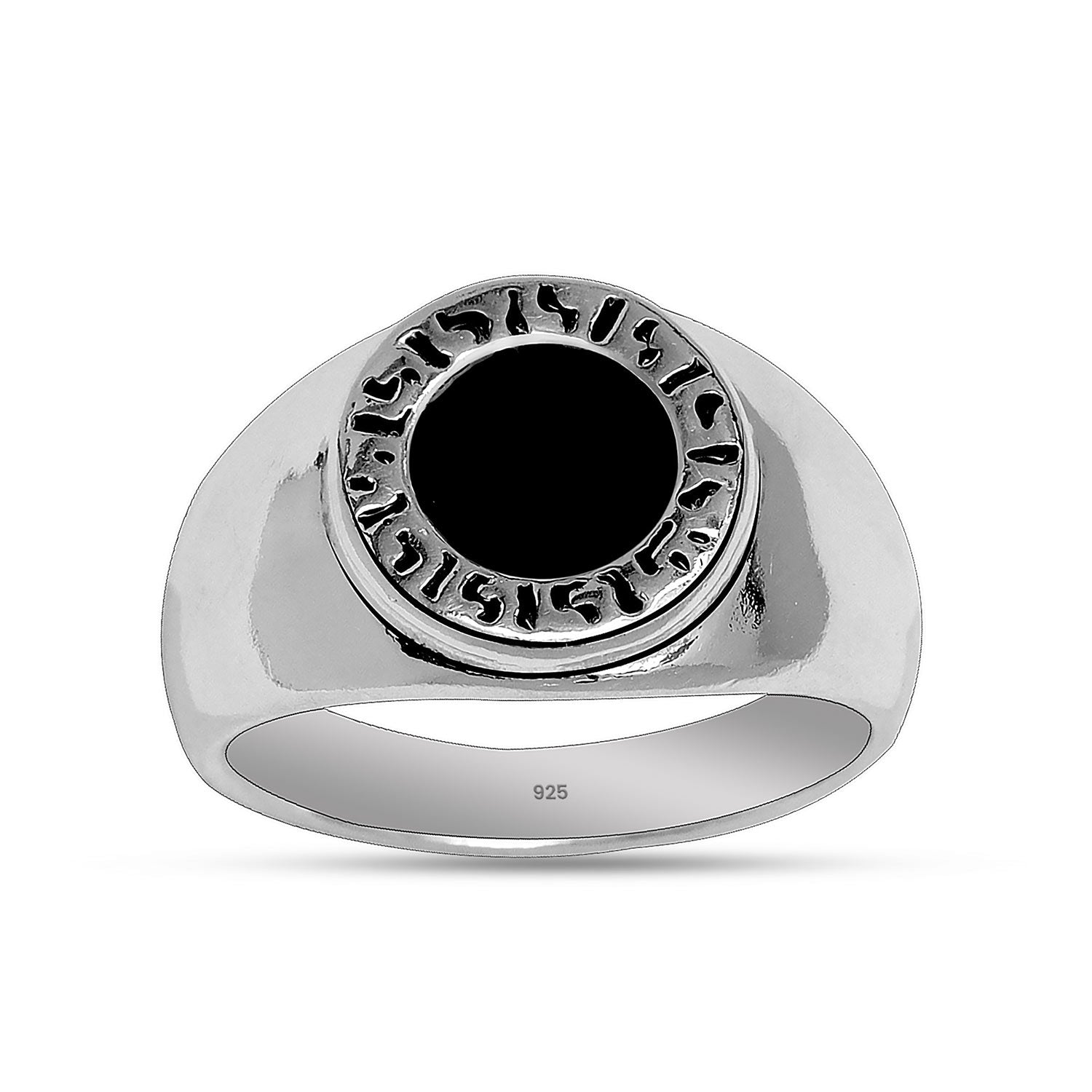 925 Sterling Silver Black Enamel Hexagon Viking Rune Ring for Men and Boys