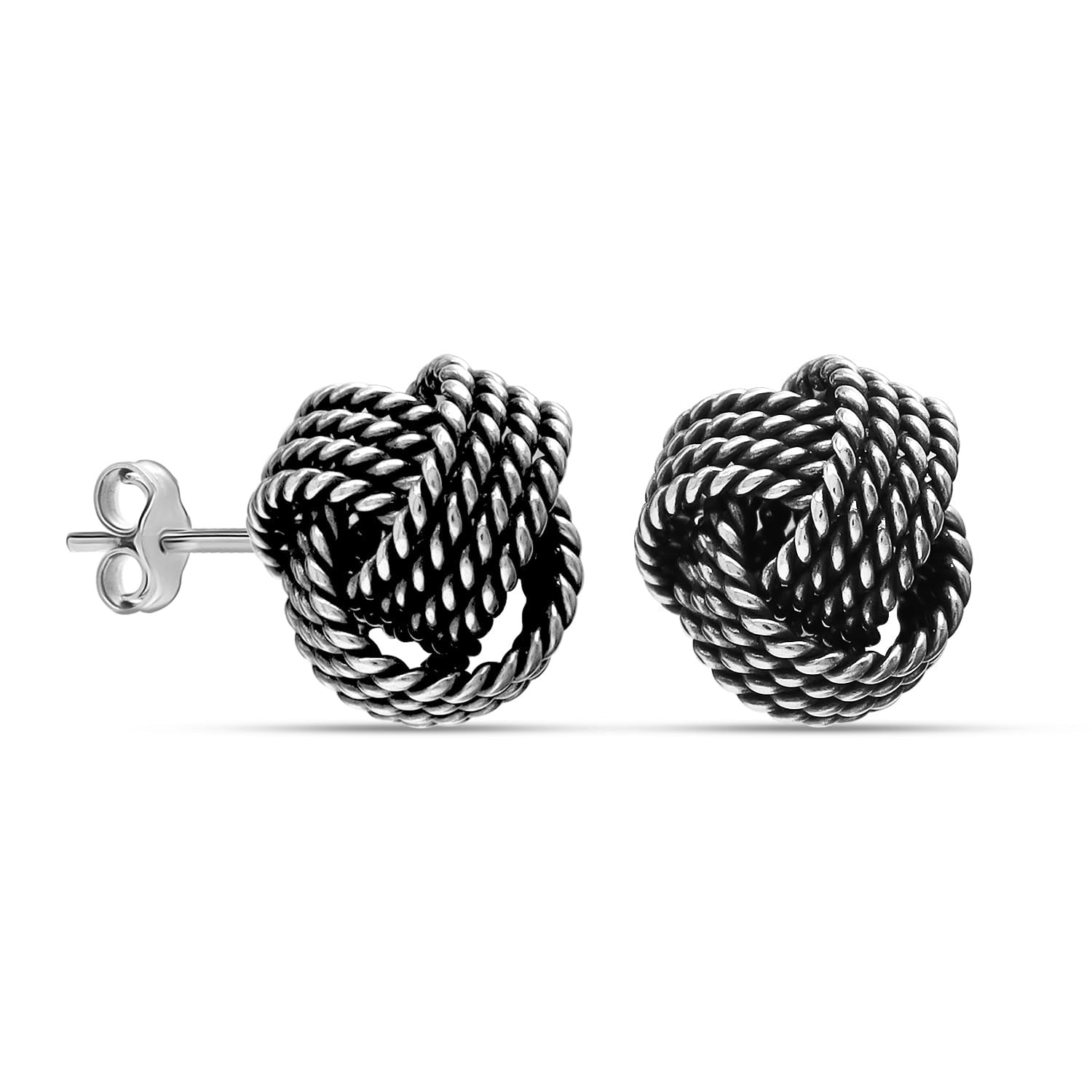 925 Sterling Silver Italian Design Twisted Wire Love-Knot Stud Earrings for Women