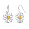 925 Sterling Silve 14K Gold-Plated Two-Tone Medium Dainty Daisy Flower Drop Dangle Earrings for Women