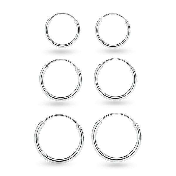 925 Sterling Silver Set of 3 Pairs Endless Hoop Earring for Teen