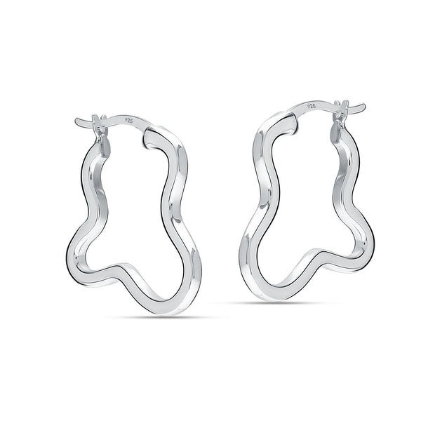 925 Sterling Silver Minimalist Handmade Wave Shape Hoop Earrings for Women