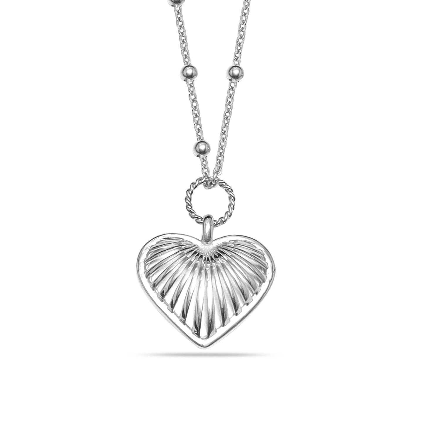 925 Sterling Silver Heart Pendant Ridge Heart Charm Necklace for Women Teen