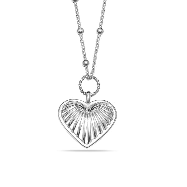 925 Sterling Silver Heart Pendant Ridge Heart Charm Necklace for Women Teen