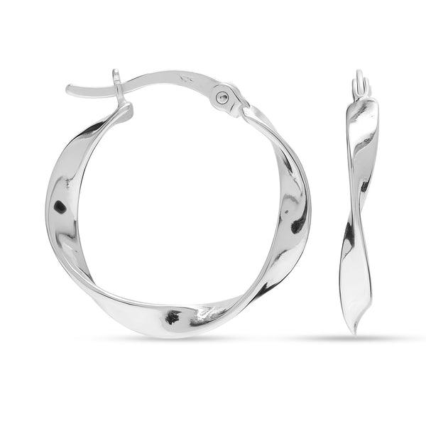 925 Sterling Silver Twisted Classic Round-Shape Spiral Click-Top Hoop Earrings for Women
