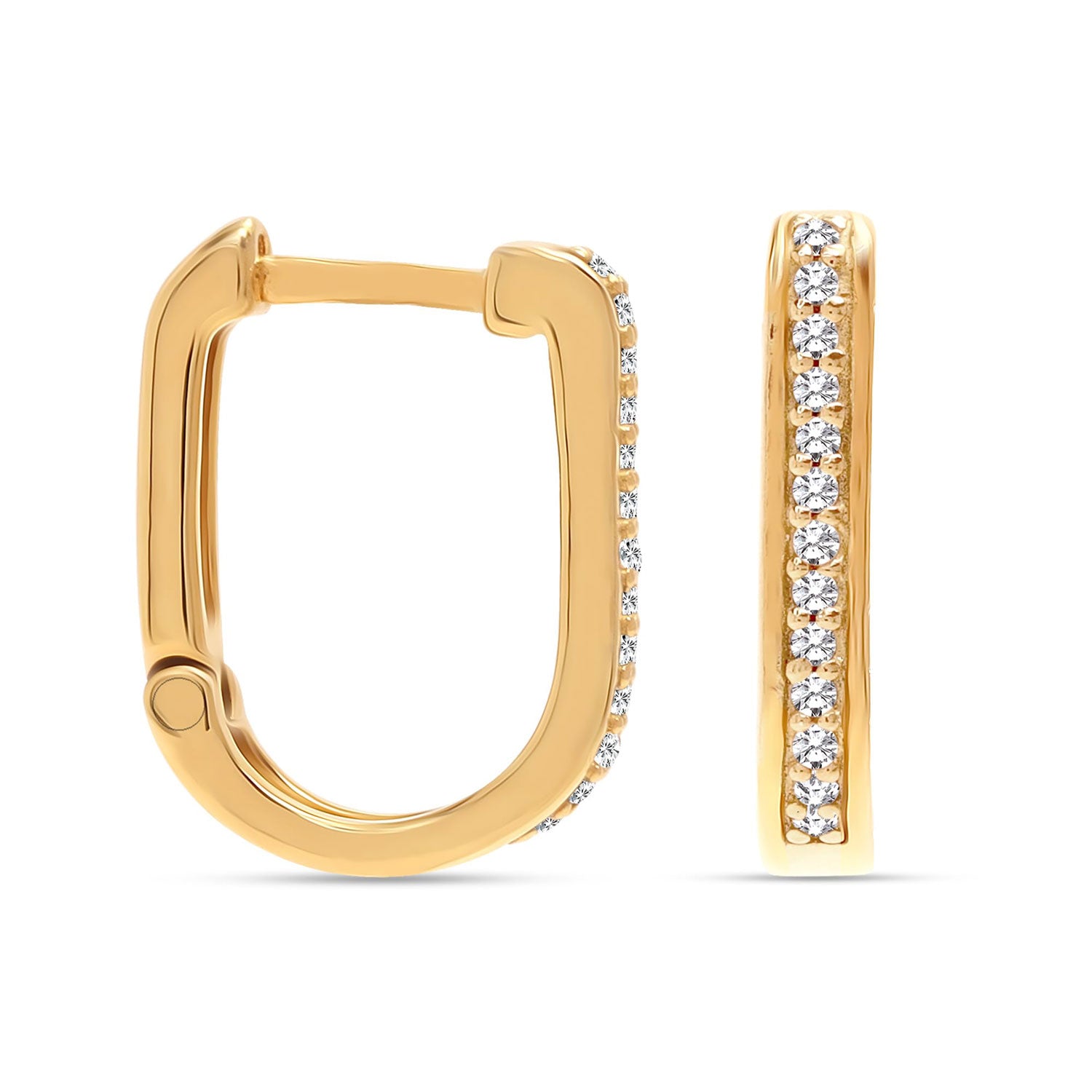 925 Sterling Silver 14K Gold Plated Cubic Zirconia U-Shaped Huggie Hoop Earrings for Women Teen