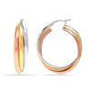 925 Sterling Silver 14K Three Tone Lightweight Italian Design Intertwined Hoop Earrings for Women