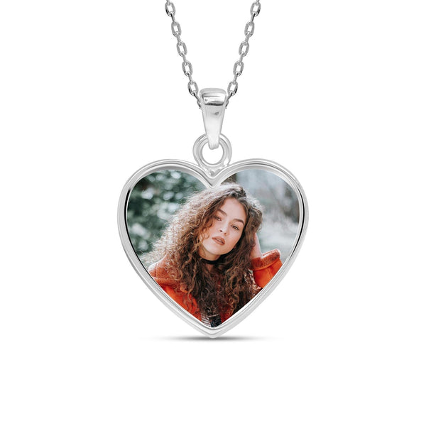 925 Sterling Silver Personalised Photo Double Sided Picture Heart Shape Transparent Resin Pendant Necklace with Personalised Message BOX for Teen Women