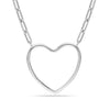 925 Sterling Silver Open Heart Paperclip Chain Pendant Necklace for Women Teen