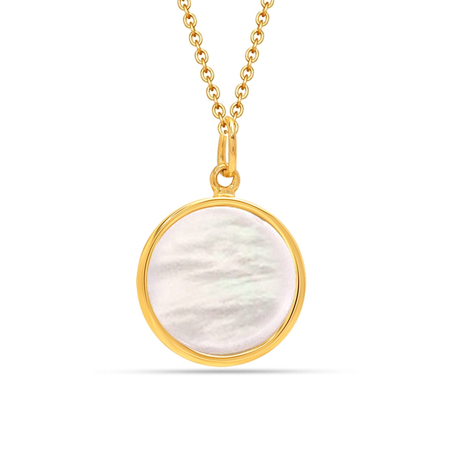 925 Sterling Silver 14K Gold-Plated Mother Of Pearl Circle Disc Pendant Necklace for Women Teen