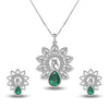 925 Sterling Silver Cubic Zirconia Peacocok Green Onyx Necklace Set for Womens