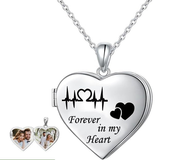 925 Sterling Silver Personalised Openable Heart Couple Photo Name & Message Love Printed Pictures Pendant Necklace for Women
