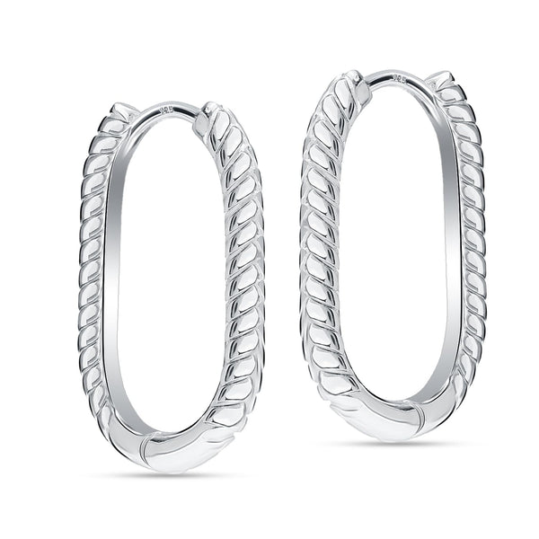 925 Sterling Silver Serpentine Stripe Textured Oval U-Shaped Hoop Earrings for Women