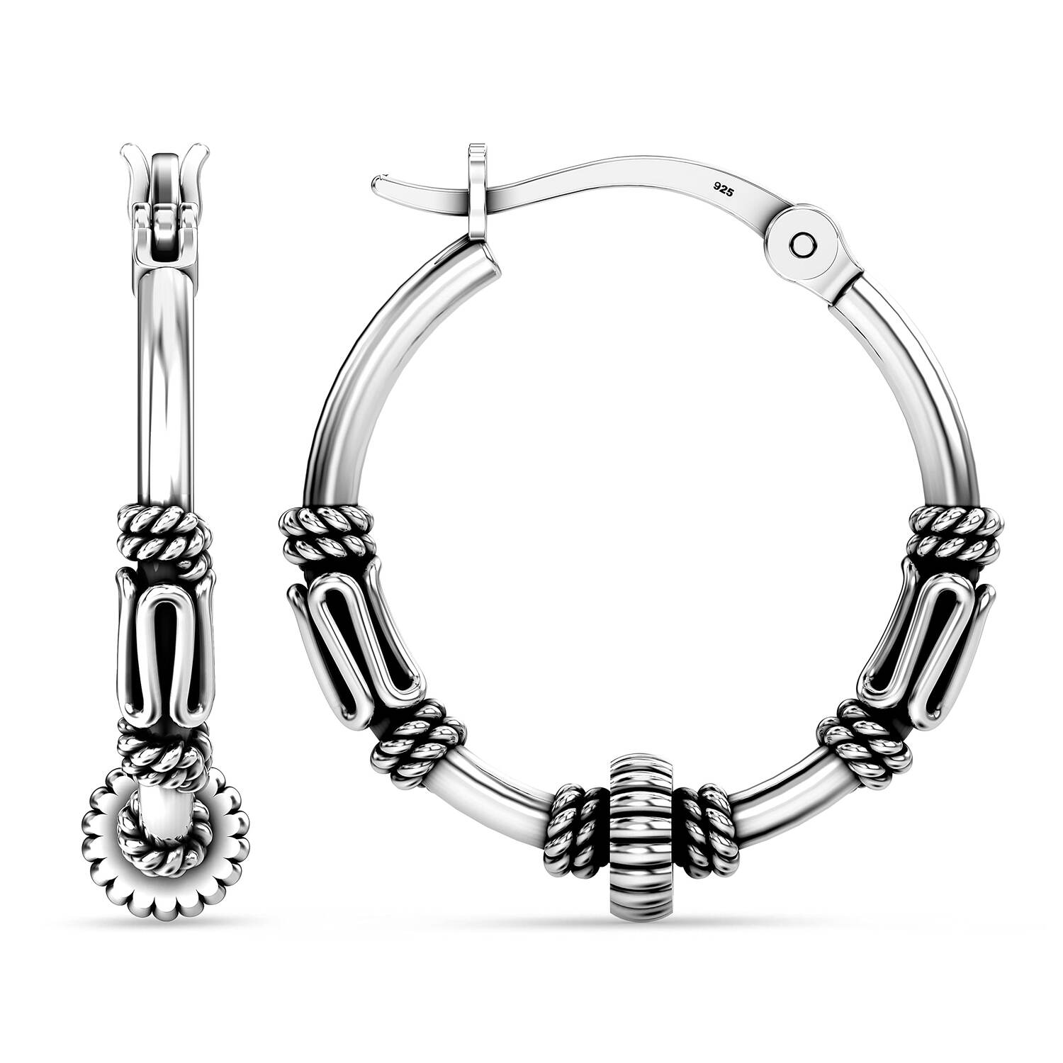 925 Sterling Silver Tribal Hoop Earrings for Teen Women