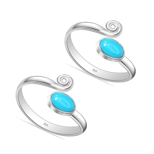 925 Sterling Silver Turquoise Stone Adjustable Elegant and Comfortable Toe Rings for Women