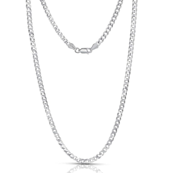 925 Sterling Silver Italian Flat Diamond-Cut Cuban Link Chain Necklace for Men and Women 3.5MM