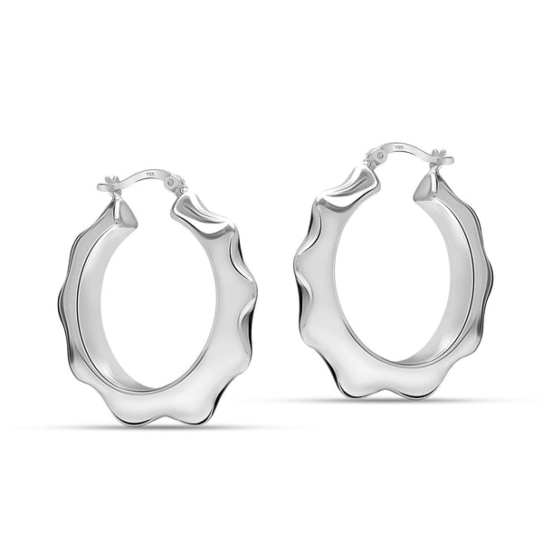 925 Sterling Silver Round Multi Faceted Creole Click-Top Hoop Earrings for Women