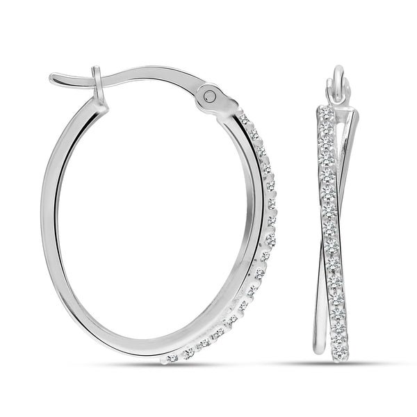 925 Sterling Silver Small Zirconia X-Shaped Click-Top Hoop Earrings for Women