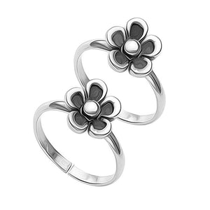 925 Sterling silver oxidised floral adjustable toe ring