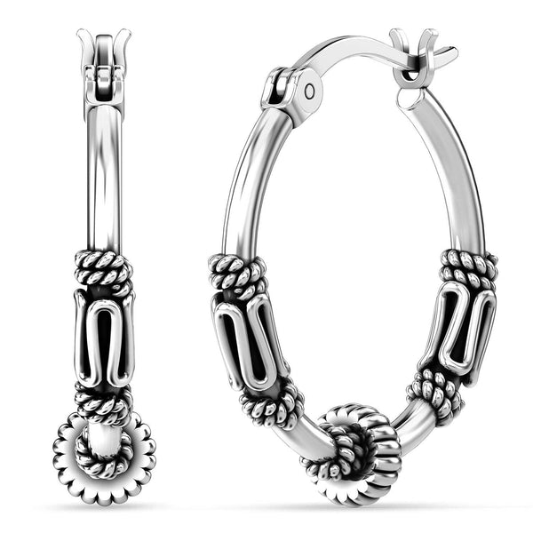 925 Sterling Silver Tribal Hoop Earrings for Teen Women