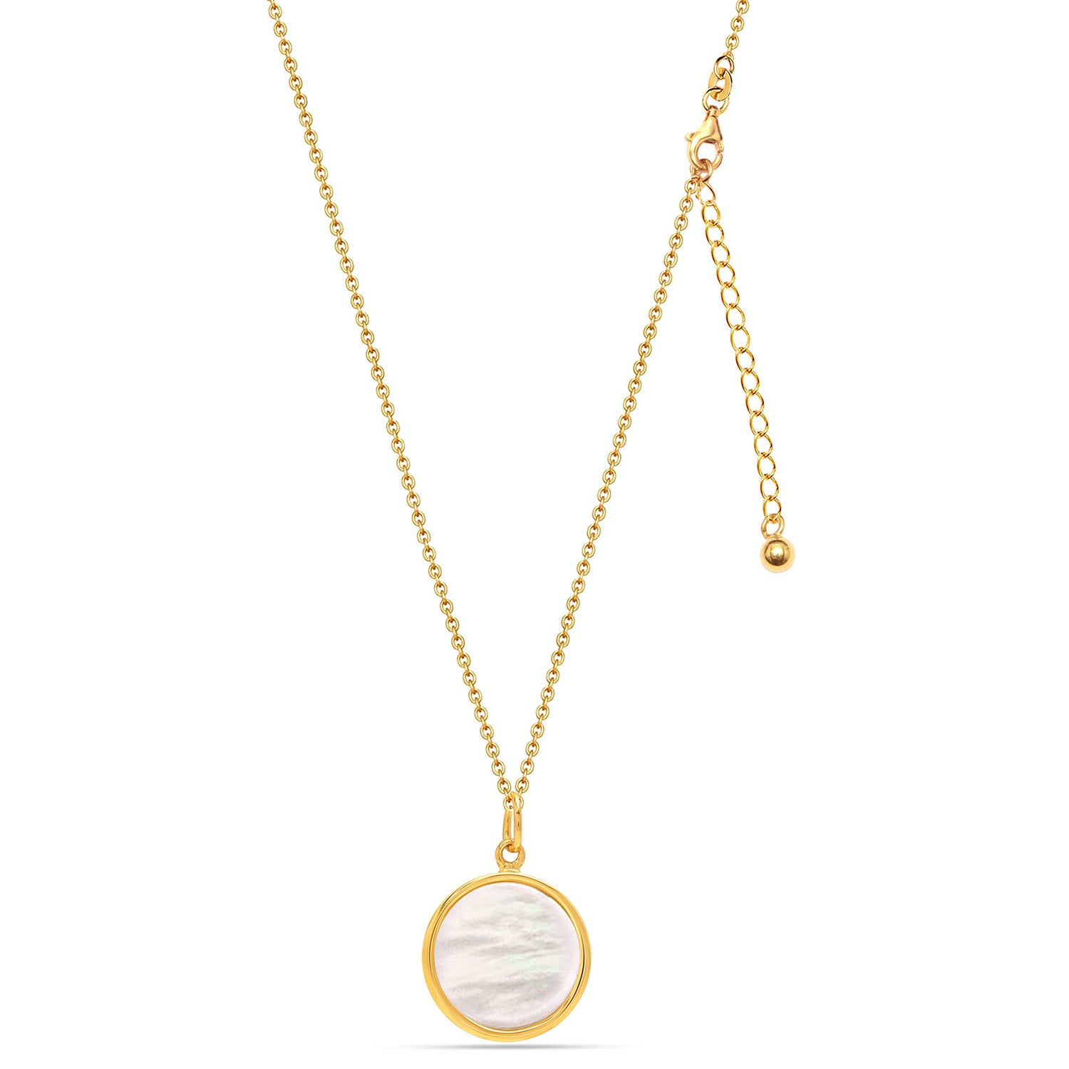 925 Sterling Silver 14K Gold-Plated Mother Of Pearl Circle Disc Pendant Necklace for Women Teen