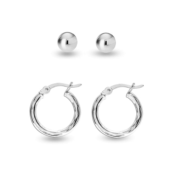 925 Sterling Silver Diamond-Cut Click-Top Small Hoop Ball-Post Stud Earrings For Women Teen Set of 2 Pairs