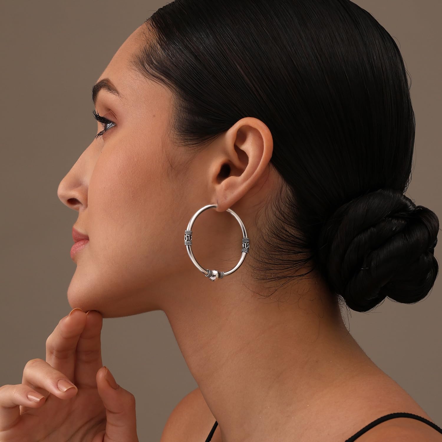 925 Sterling Silver Bali Hoop Click-Top Earrings for Women