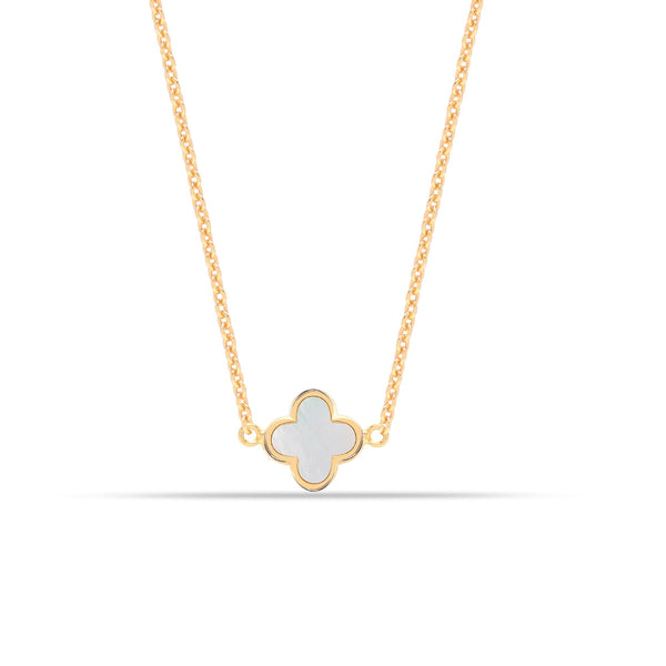 925 Sterling Silver 14K Gold-Plated Mother of Pearl Clover Station Long Necklace for Women