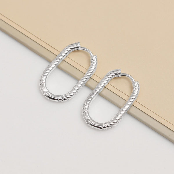 925 Sterling Silver Serpentine Stripe Textured Oval U-Shaped Hoop Earrings for Women