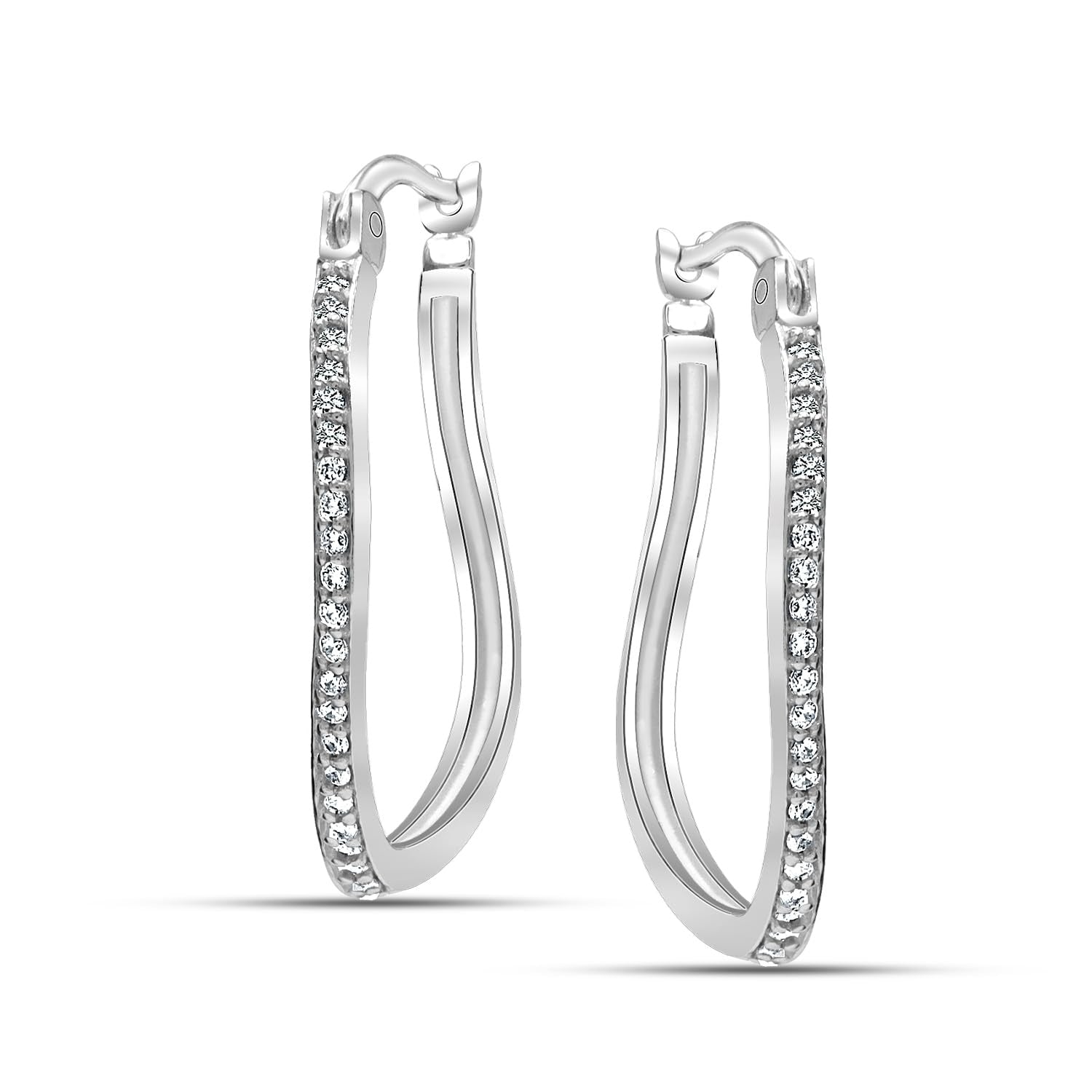 925 Steling Silver Cubic Zirconia Small Twisted Oval Shape Hoop Earrings for Women