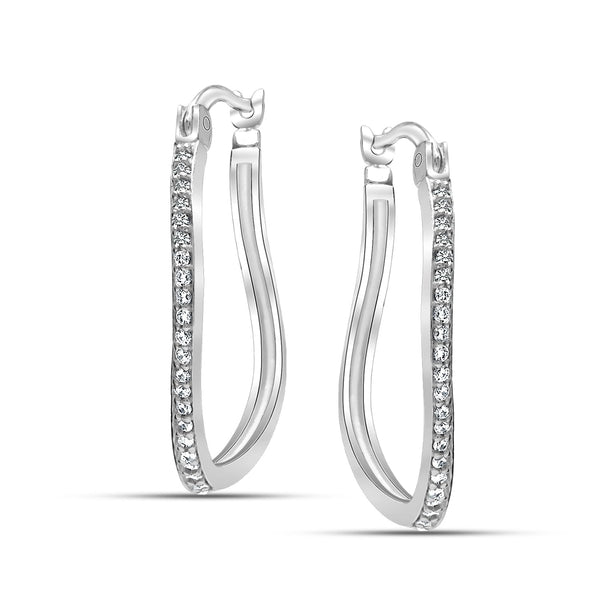 925 Steling Silver Cubic Zirconia Small Twisted Oval Shape Hoop Earrings for Women