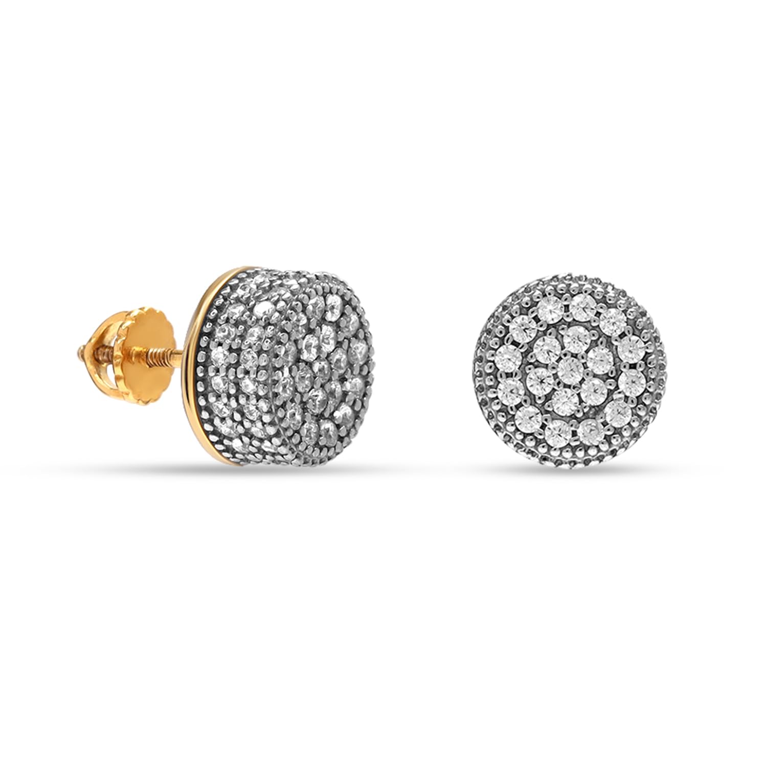 925 Sterling Silver 14K Gold-Plated Cubic Zirconia Round Screw Back Stud Earrings for Men