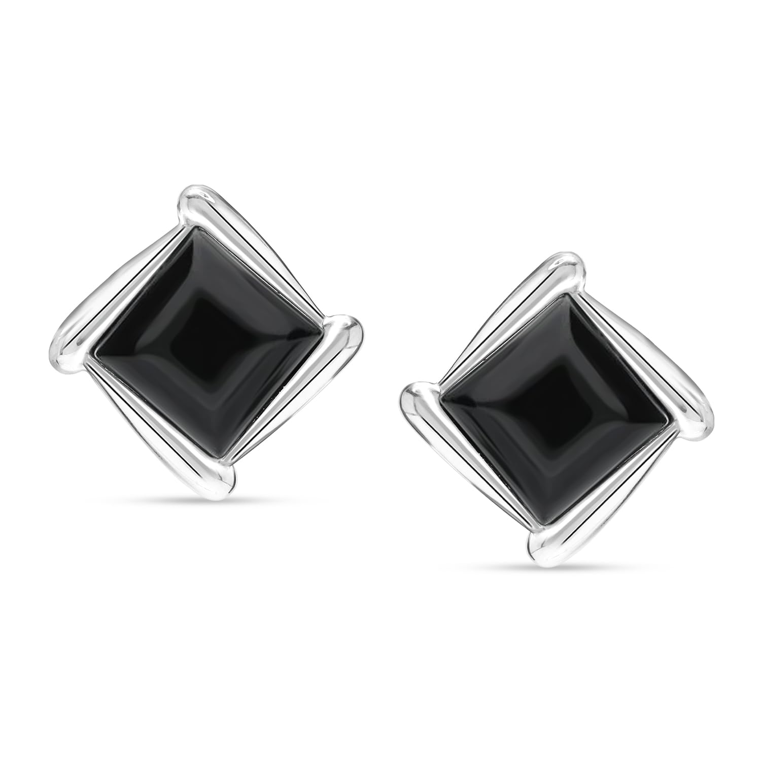 925 Steling Silver Black Onyx Antique Cushion Cut Square Birthstone Stud Earrings for Women