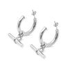 925 Sterling Silver Small T Bar Charm C-Hoop Earrings for Women