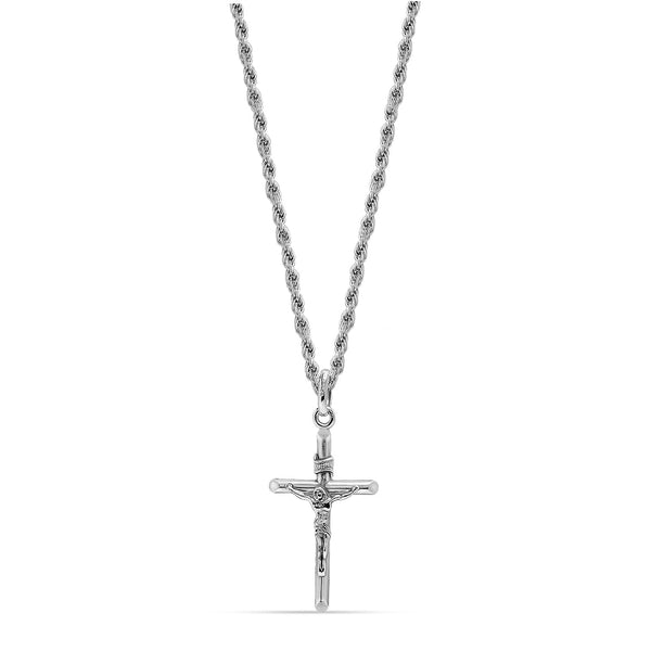 925 Sterling Silver Rhodium Plated Italian Cross Crucifix Rope Chain Pendants Necklace  for Men and Women