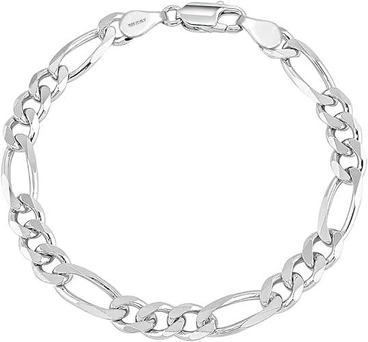 925 Sterling Silver Italian Diamond-Cut Figaro Link Chain Bracelet for Men and Women 4mm