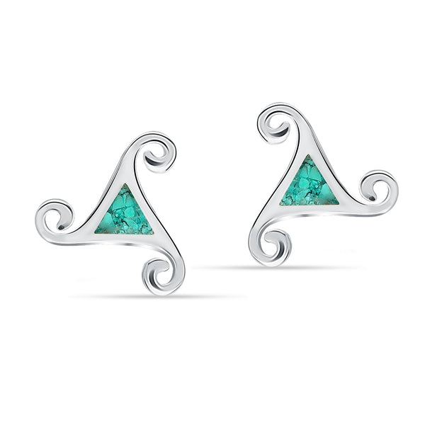 925 Steling Silver Turquoise Triskele Celtic Knot Triskelion Stud Earrings for Women