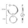 925 Sterling Silver Double Circle Round-Tube C-Hoop Earrings for Women