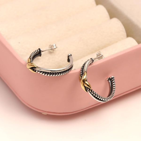 925 Sterling Silver Antique Two-Tone Crossover Hoop Earrings for Women