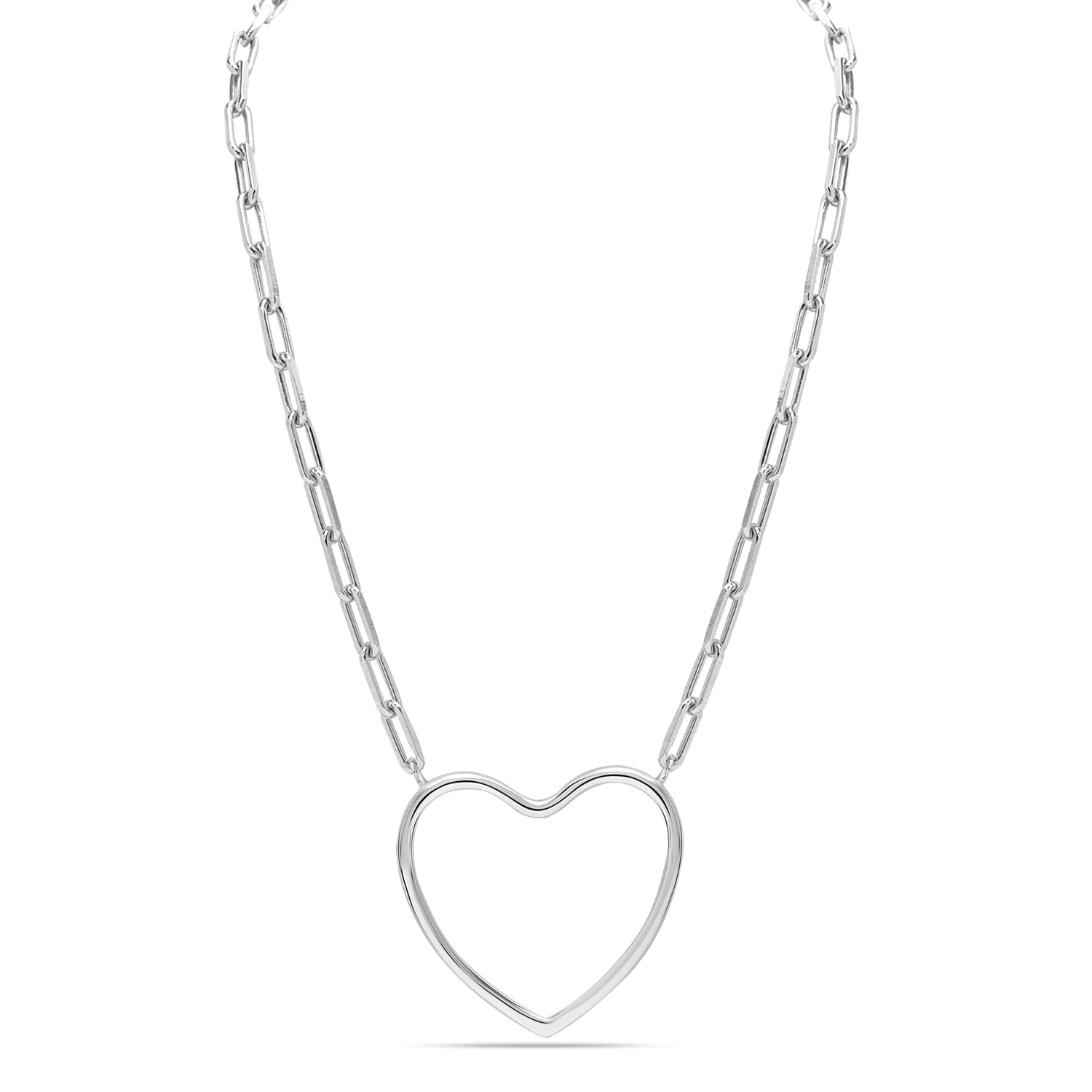 925 Sterling Silver Open Heart Paperclip Chain Pendant Necklace for Women Teen