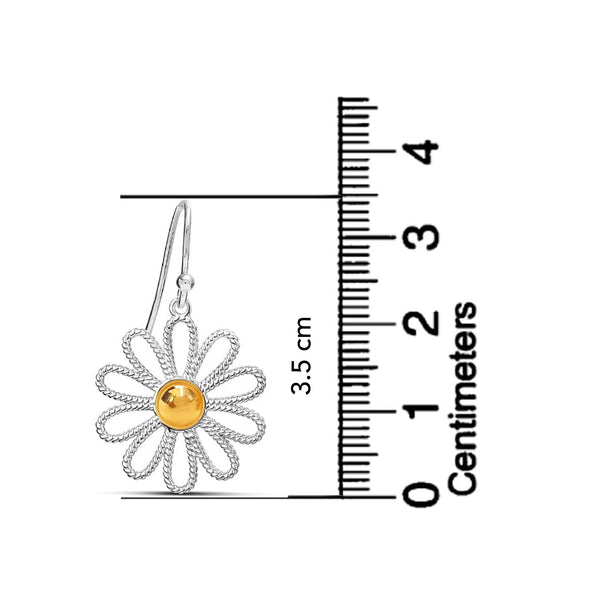 925 Sterling Silve 14K Gold-Plated Two-Tone Medium Dainty Daisy Flower Drop Dangle Earrings for Women