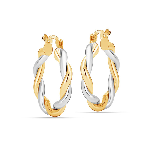 925 Sterling Silver Two-Tone Twisted Round Click-Top Hoop Earrings for Women Teen