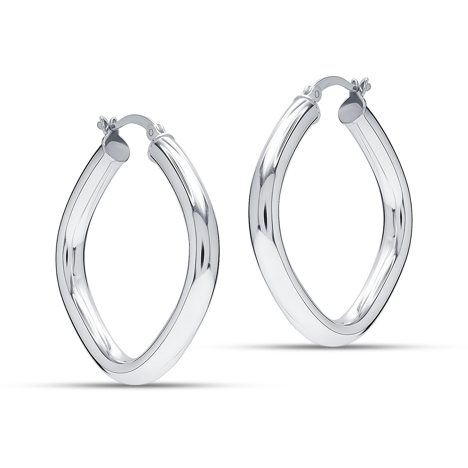 925 Sterling Silver Medium Italian Minimalist Square Shape Hoop Earrings for Women