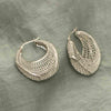 925 Sterling Silver Classic Oval Filigree Diamond-Cut Textured Medium Hoop Earrings for Women