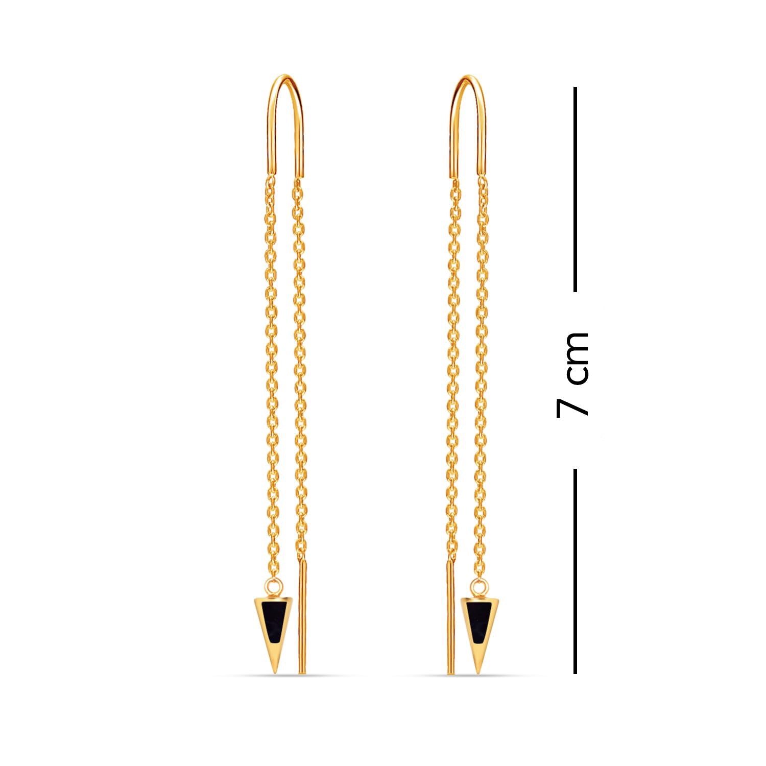 925 Sterling Silve 14K Gold-Plated Threader Tassel Chain Black Triangle Drop Dangle Earrings for Women