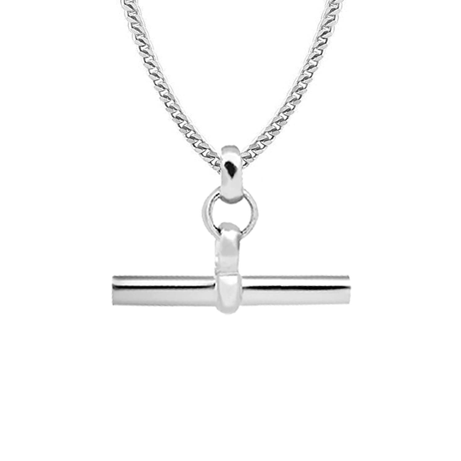 925 Sterling Silver T-Bar Pendant with Curb Link Chain Necklace for Women