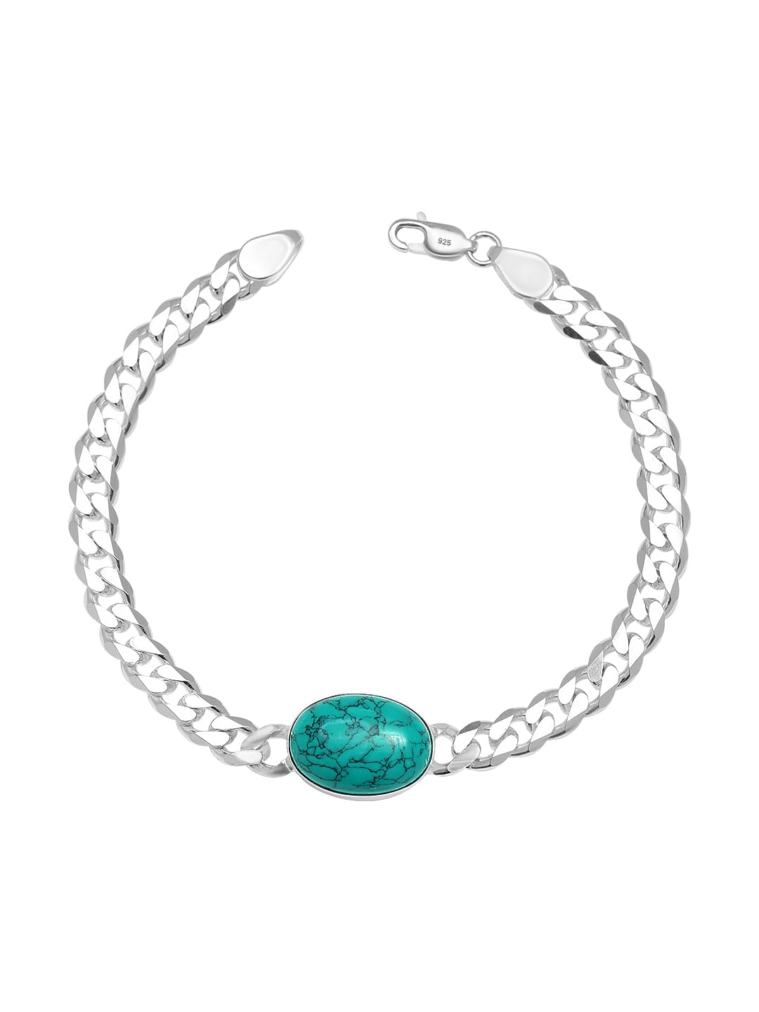 925 Sterling Silver Fancy Curb Chain Turquoise Stone Salman Khan Bracelet for Men and Boys