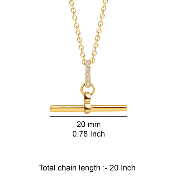 925 Sterling Silver 14K Gold-Plated Cubic Zirconia T-Bar Curb Chain Pendant Necklace for Women