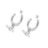 925 Sterling Silver T-Bar Dangle Pendant Half Hoop Earrings For Women